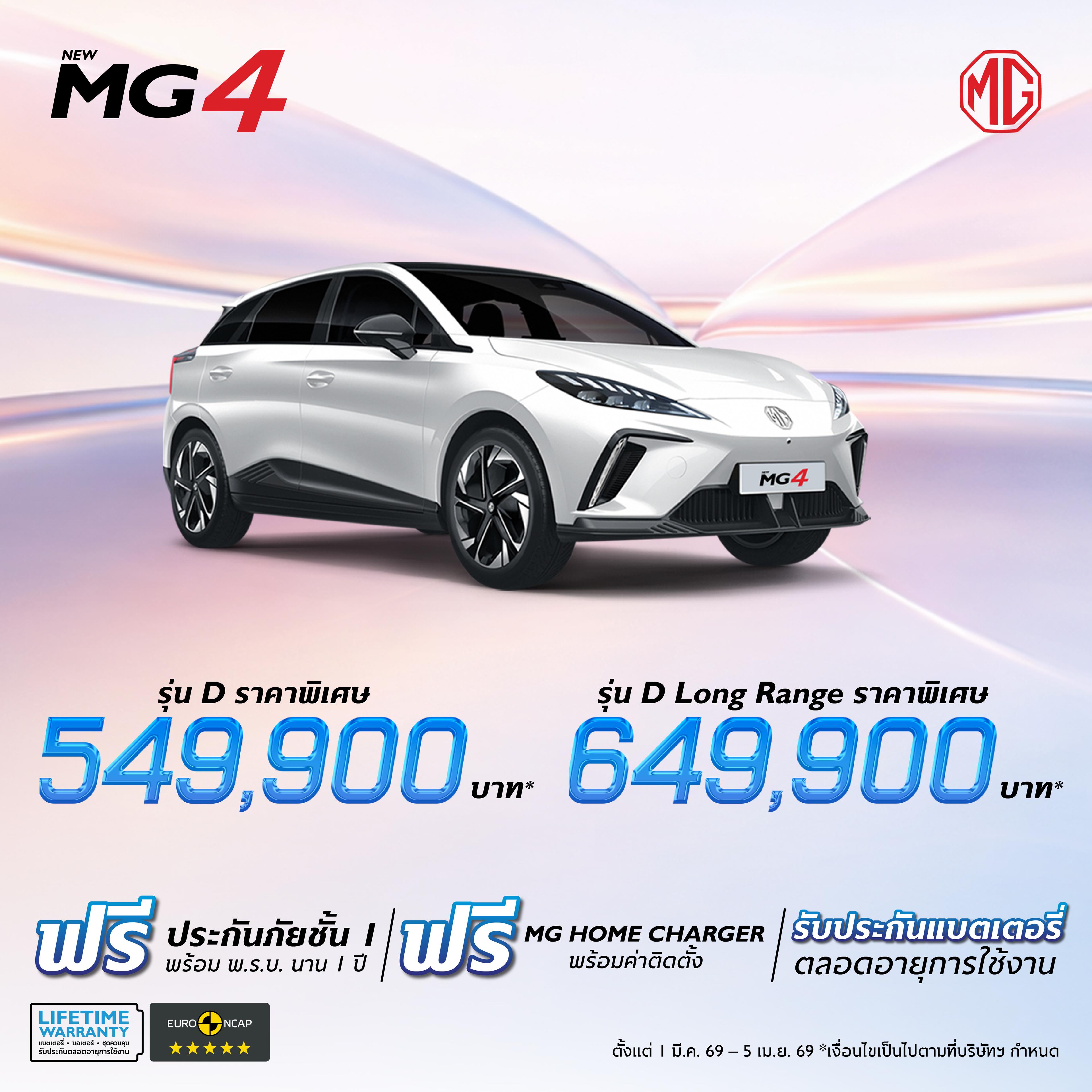 NEW MG4 ELECTRIC ราคาพิเศษเริ่มต้น 549,900 บาท (ภายใต้มาตรการ EV 3.5)